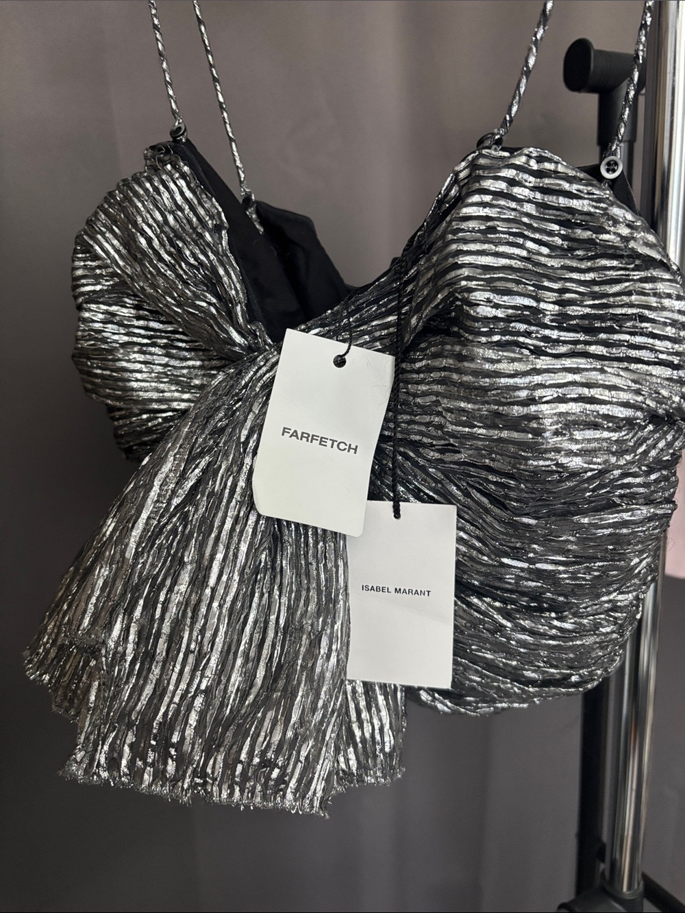 Isabel Marant Black & Silver Metallic Bow-Front Camisole